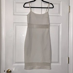 White Mesh Cutout Midi Bodycon Dress